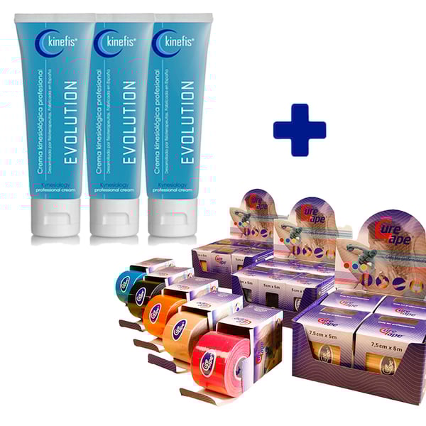 PACK BANDING CURE TAPE: 6 Rolls Cure Tape Bandage Neuromusculaire 5cm X 5m + 3 Kinefis Evolution 300 cc Crèmes